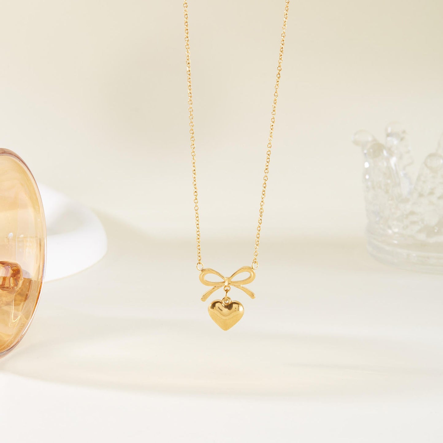 Bow Heart Pendant Necklace – Dainty Cute Pendant Jewelry Gift-4
