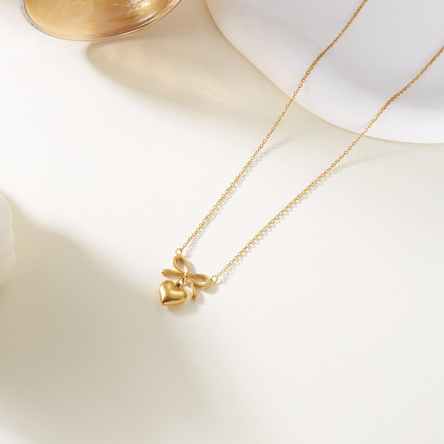Bow Heart Pendant Necklace – Dainty Cute Pendant Jewelry Gift-2