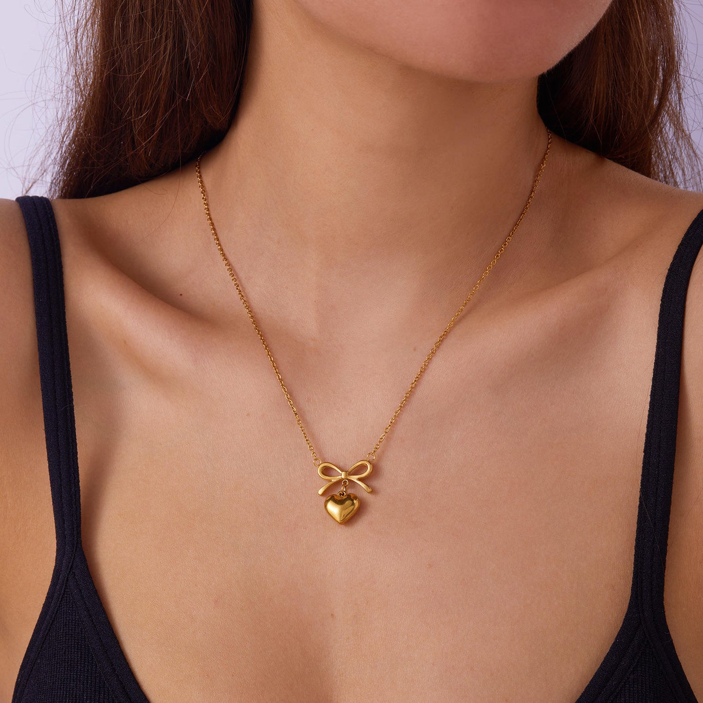 Bow Heart Pendant Necklace – Dainty Cute Pendant Jewelry Gift-1